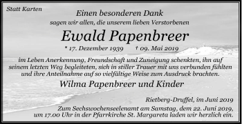 Traueranzeige von Ewald Papenbreer von Die Glocke