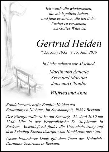 Traueranzeige von Gertrud Heiden von Die Glocke