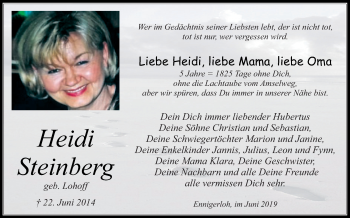 Traueranzeige von Heidi Steinberg von Die Glocke