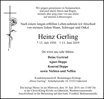 Traueranzeige von Heinz Gerling von Die Glocke