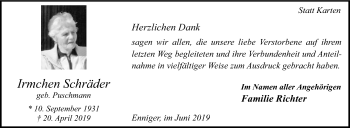 Traueranzeige von Irmchen Schräder von Die Glocke