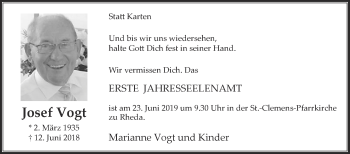 Traueranzeige von Josef Vogt von Die Glocke