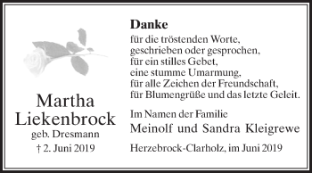 Traueranzeige von Martha Liekenbrock von Die Glocke