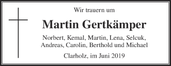 Traueranzeige von Martin Gertkämper von Die Glocke