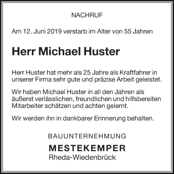 Traueranzeige von Michael Huster von Die Glocke