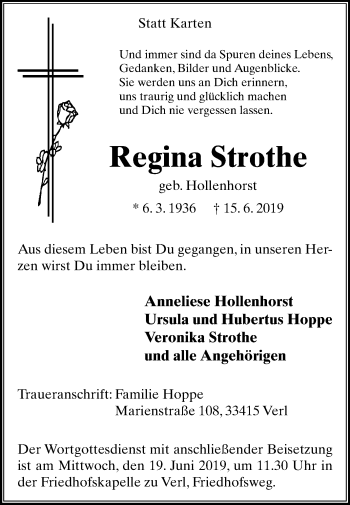 Traueranzeige von Regina Strothe von Die Glocke