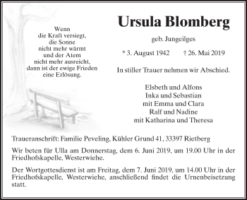 Traueranzeige von Ursula Blomberg von Die Glocke