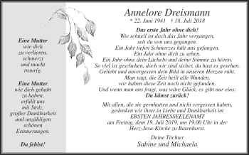 Traueranzeige von Annelore Dreismann von Die Glocke