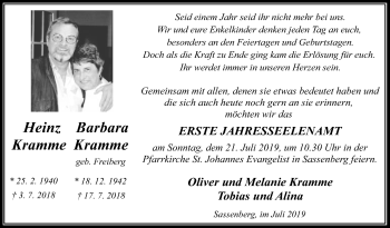 Traueranzeige von Barbara Kramme von Die Glocke