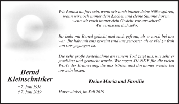 Traueranzeige von Bernd Kleinschnitker von Die Glocke