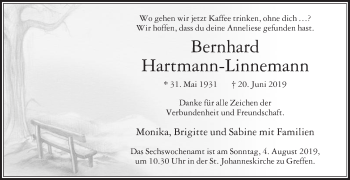 Traueranzeige von Bernhard Hartmann-Linnemann von Die Glocke