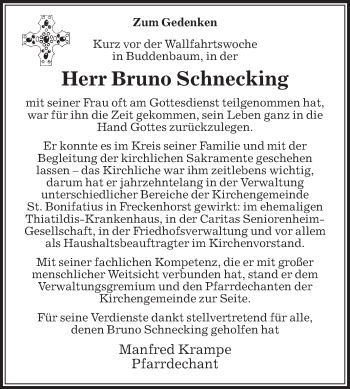 Traueranzeige von Bruno Schnecking von Die Glocke