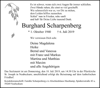 Traueranzeige von Burghard Scharpenberg von Die Glocke
