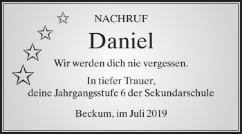 Traueranzeige von Daniel  von Die Glocke