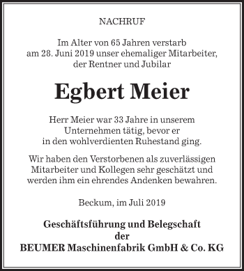 Traueranzeige von Egbert Meier von Die Glocke