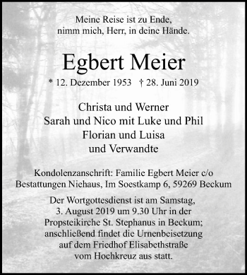 Traueranzeige von Egbert Meier von Die Glocke