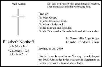 Traueranzeige von Elisabeth Northoff von Die Glocke