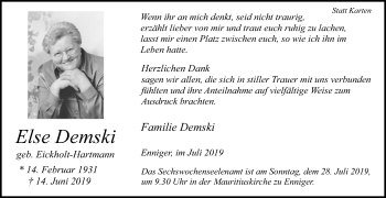 Traueranzeige von Else Demski von Die Glocke