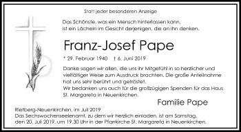 Traueranzeige von Franz-Josef Pape von Die Glocke