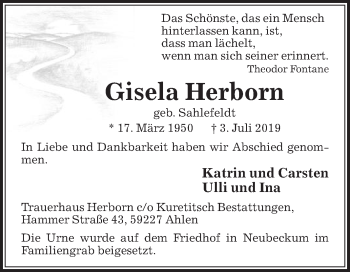 Traueranzeige von Gisela Herborn von Die Glocke