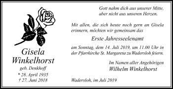Traueranzeige von Gisela Winkelhorst von Die Glocke