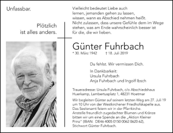 Traueranzeige von Günter Fuhrbach von Die Glocke
