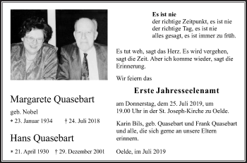 Traueranzeige von Hans Quasebart von Die Glocke