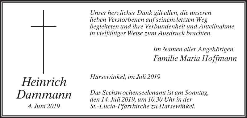 Traueranzeigen von Heinrich Dammann trauer.dieglocke.de