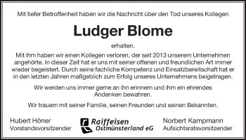 Traueranzeige von Ludger Blome von Die Glocke