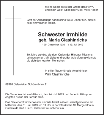 Traueranzeige von Maria Clashinrichs von Die Glocke