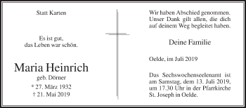 Traueranzeige von Maria Heinrich von Die Glocke