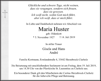 Traueranzeige von Maria Huster von Die Glocke