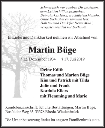 Traueranzeige von Martin Büge von Die Glocke