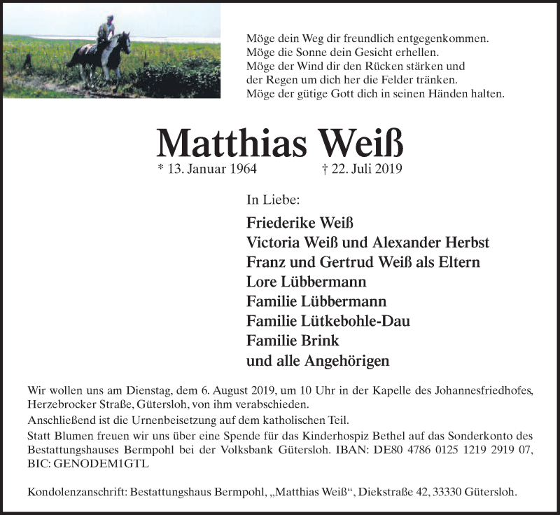  Traueranzeige für Matthias Weiß vom 27.07.2019 aus Die Glocke