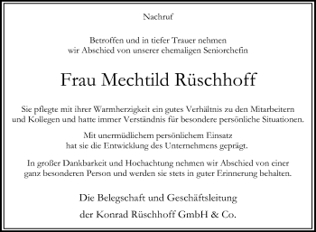 Traueranzeige von Mechtild Rüschhoff von Die Glocke