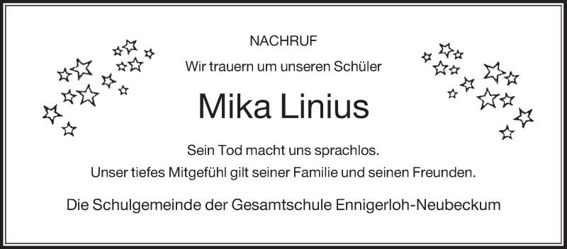  Traueranzeige für Mika Linius vom 18.07.2019 aus Die Glocke
