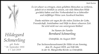 Traueranzeige von Bernhard Schmerling von Die Glocke