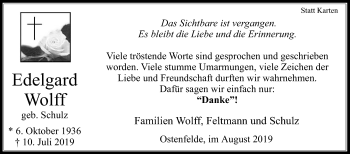 Traueranzeige von Edelgard Wolff von Die Glocke