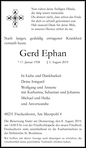 Traueranzeige von Gerd Ephan von Die Glocke