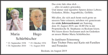 Traueranzeige von Maria Schürbüscher von Die Glocke