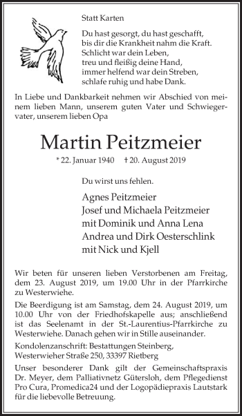 Traueranzeige von Martin Peitzmeier von Die Glocke