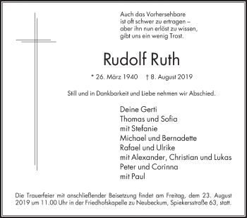 Traueranzeige von Rudolf Ruth von Die Glocke