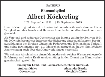 Traueranzeige von Albert Köckerling von Die Glocke