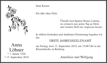 Traueranzeige von Anna Löhner von Die Glocke