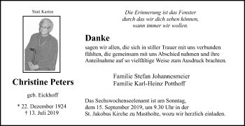 Traueranzeige von Christine Peters von Die Glocke