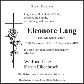 Traueranzeige von Eleonore Lang von Die Glocke