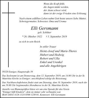 Traueranzeige von Elli Gersmann von Die Glocke