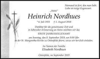 Traueranzeige von Heinrich Nordhues von Die Glocke