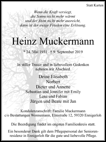 Traueranzeige von Heinz Muckermann von Die Glocke