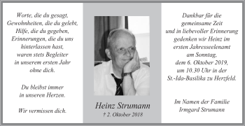 Traueranzeige von Heinz Strumann von Die Glocke